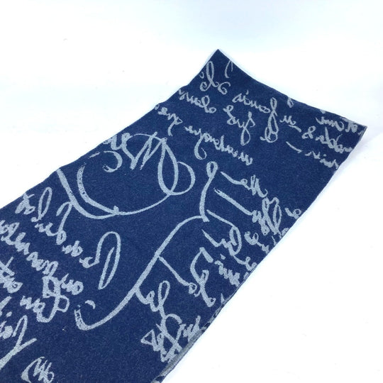 Berluti Scarf wool Navy By color logo calligraphy mens Used Authentic