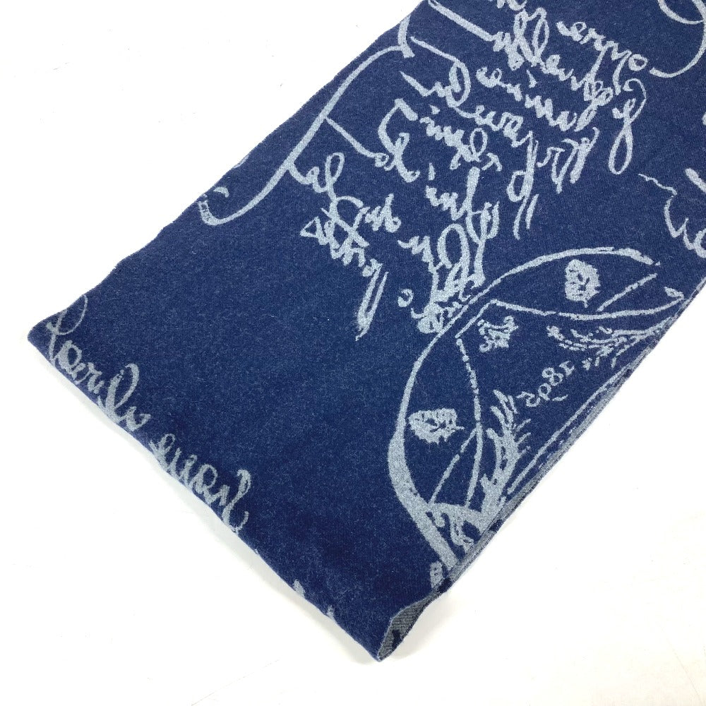 Berluti Scarf wool Navy By color logo calligraphy mens Used Authentic