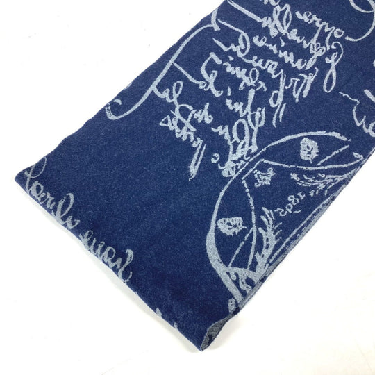 Berluti Scarf wool Navy By color logo calligraphy mens Used Authentic