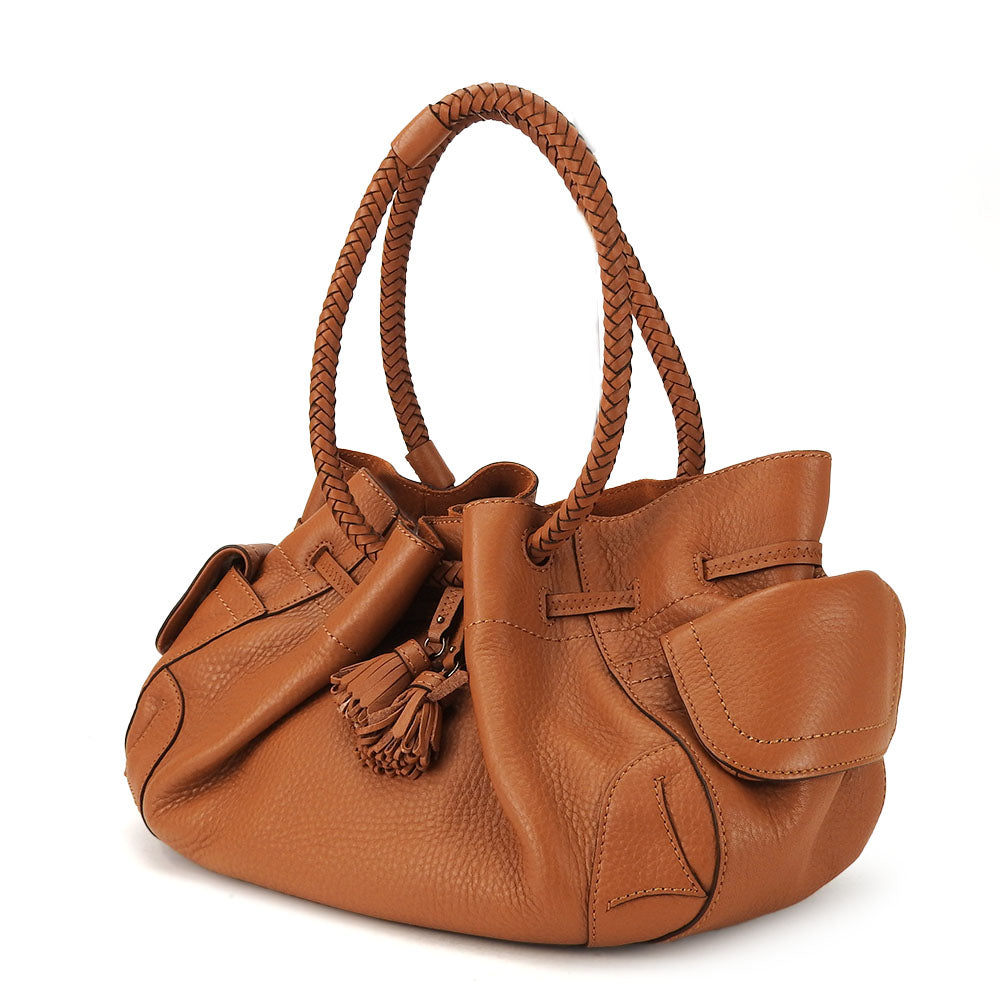 COLE HAAN Handbag leather Brown Women Used Authentic