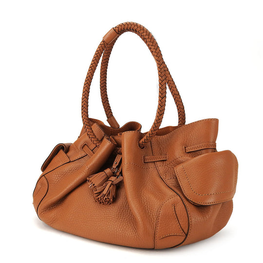 COLE HAAN Handbag leather Brown Women Used Authentic