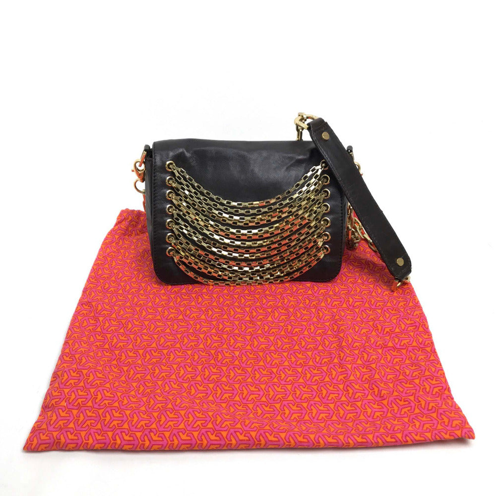 Tory Burch Shoulder Bag leather Dark brown Mini bag pouch Stacking design