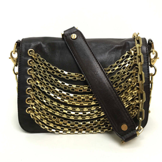 Tory Burch Shoulder Bag leather Dark brown Mini bag pouch Stacking design