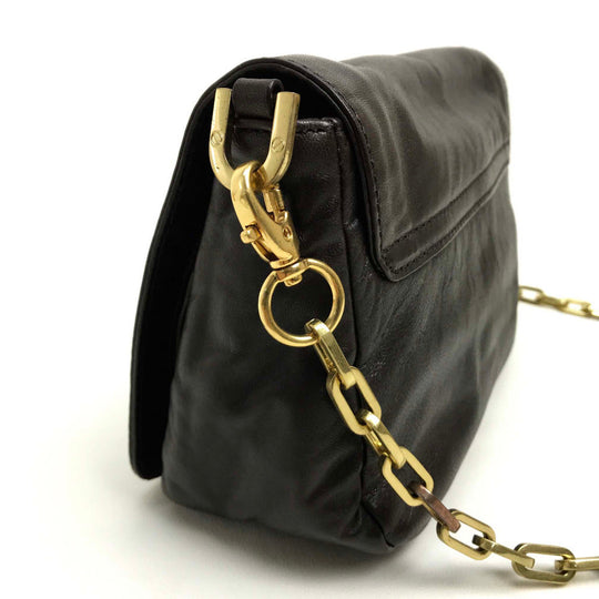 Tory Burch Shoulder Bag leather Dark brown Mini bag pouch Stacking design