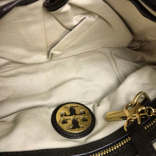Tory Burch Shoulder Bag leather Dark brown Mini bag pouch Stacking design