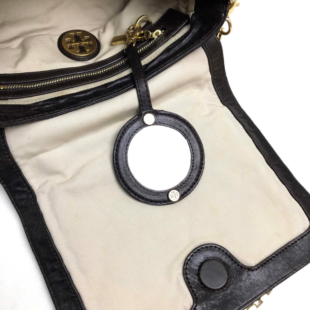 Tory Burch Shoulder Bag leather Dark brown Mini bag pouch Stacking design