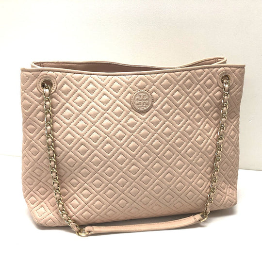 Tory Burch Tote Bag leather pink Chain bag logo embossed quilt stitch