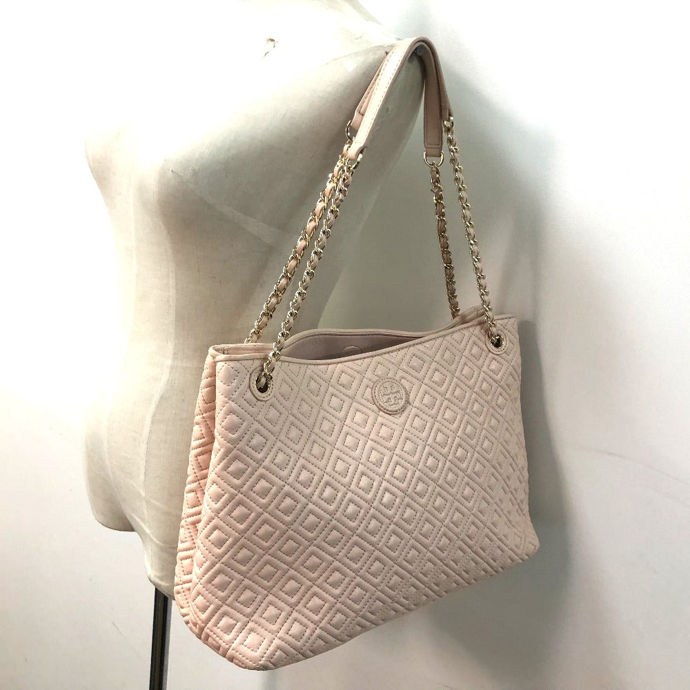 Tory Burch Tote Bag leather pink Chain bag logo embossed quilt stitch