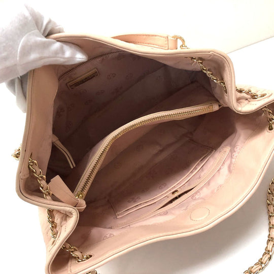 Tory Burch Tote Bag leather pink Chain bag logo embossed quilt stitch