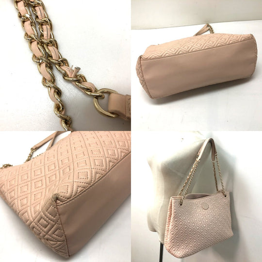 Tory Burch Tote Bag leather pink Chain bag logo embossed quilt stitch