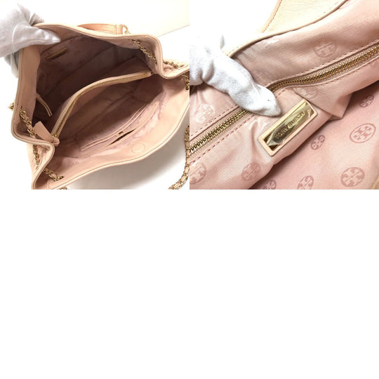 Tory Burch Tote Bag leather pink Chain bag logo embossed quilt stitch