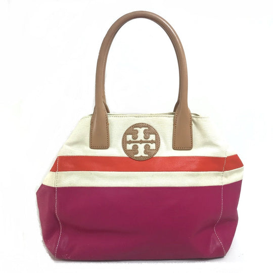 Tory Burch Tote Bag 21129791 Canvas / leather Fuchsia pink x orange x ivory With logo Tote Bag Women Used Authentic