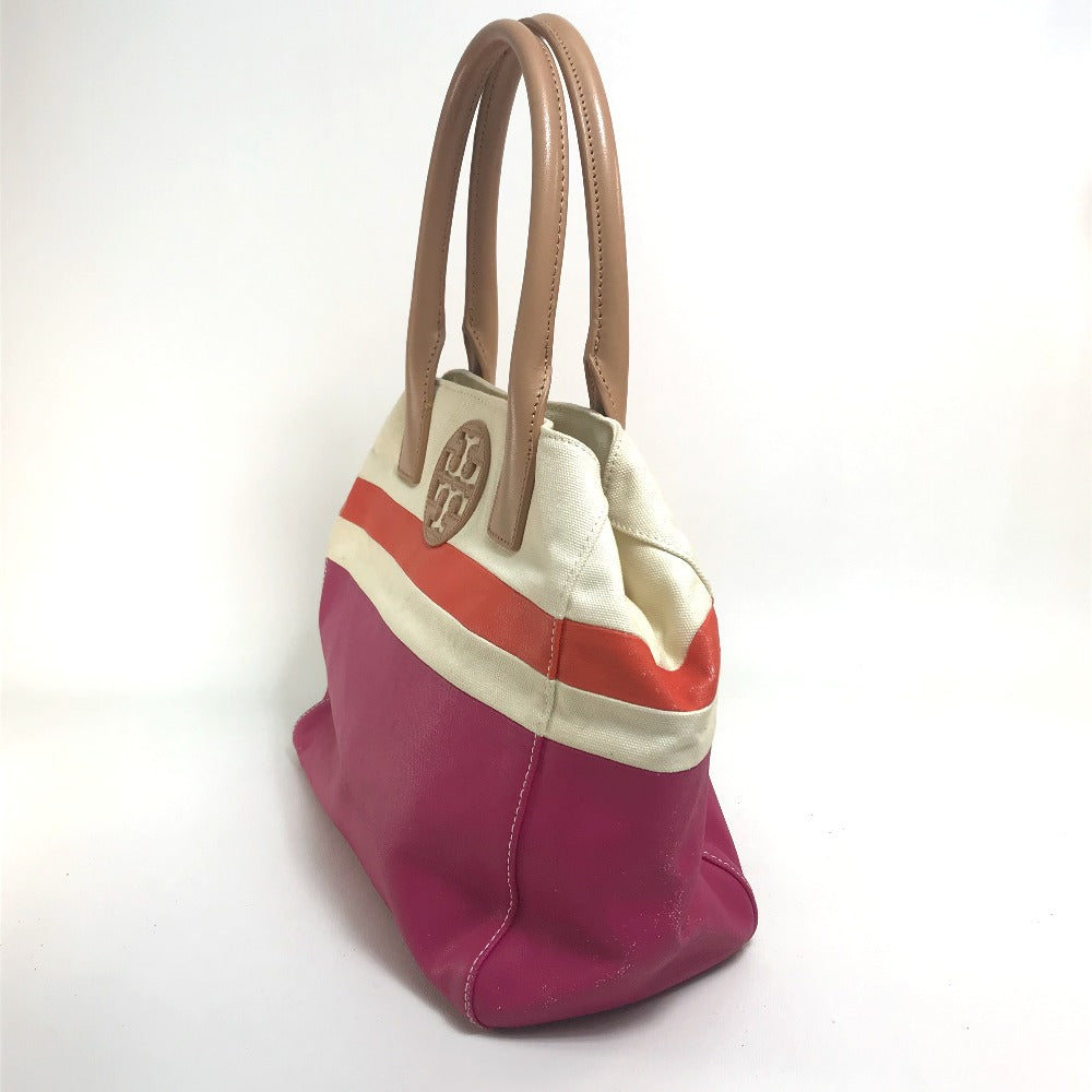 Tory Burch Tote Bag 21129791 Canvas / leather Fuchsia pink x orange x ivory With logo Tote Bag Women Used Authentic
