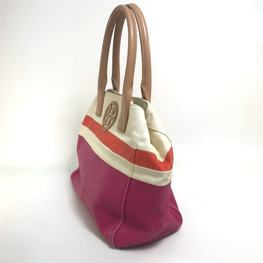 Tory Burch Tote Bag 21129791 Canvas / leather Fuchsia pink x orange x ivory With logo Tote Bag Women Used Authentic