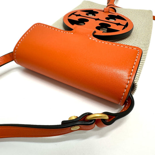 Tory Burch Shoulder Bag Canvas / leather beige Pochette Smartphone Shoulder