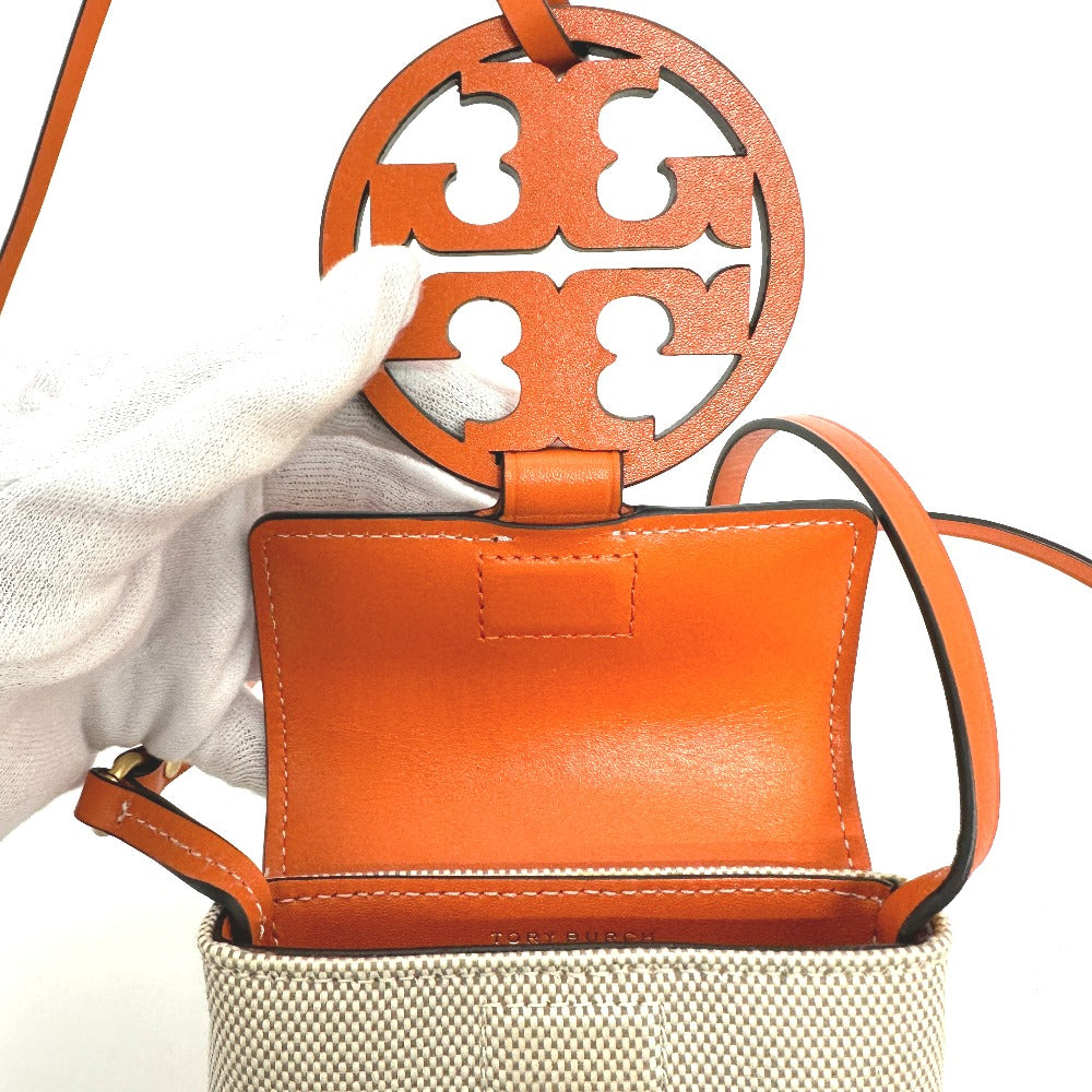 Tory Burch Shoulder Bag Canvas / leather beige Pochette Smartphone Shoulder