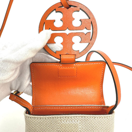 Tory Burch Shoulder Bag Canvas / leather beige Pochette Smartphone Shoulder