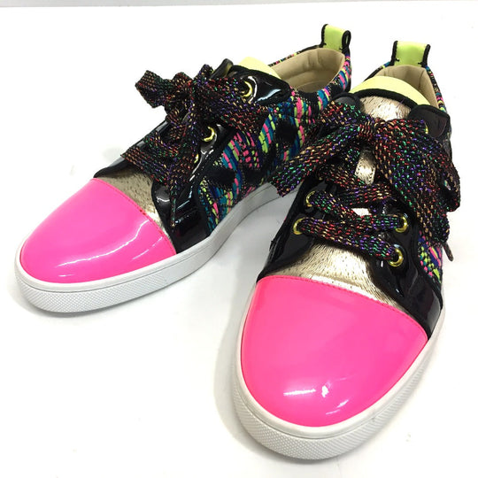 Christian Louboutin sneakers Patent Leather, Tweed multicolor Low cut Women 37 Used Authentic