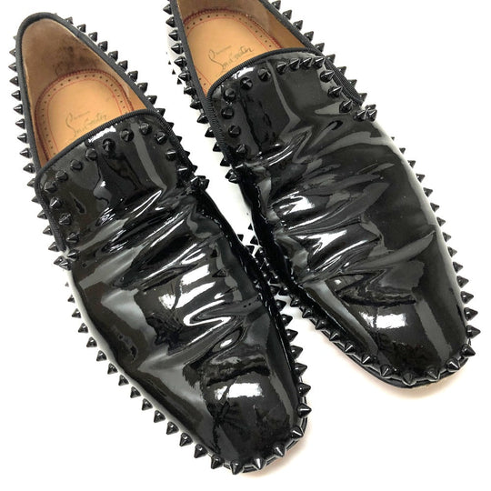 Christian Louboutin Leather shoes Patent leather black loafers Studs mens 41 Used Authentic