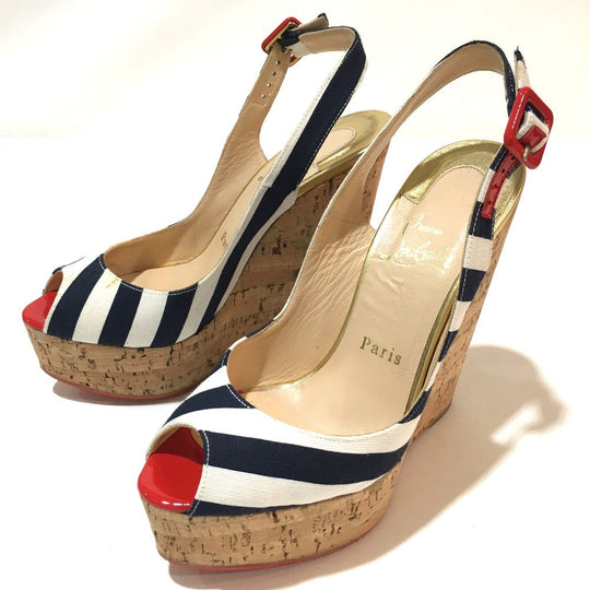 Christian Louboutin pumps 1140088 Canvas, Cork white Wedge 140 UNE PLUME SLING Women 36 Used Authentic