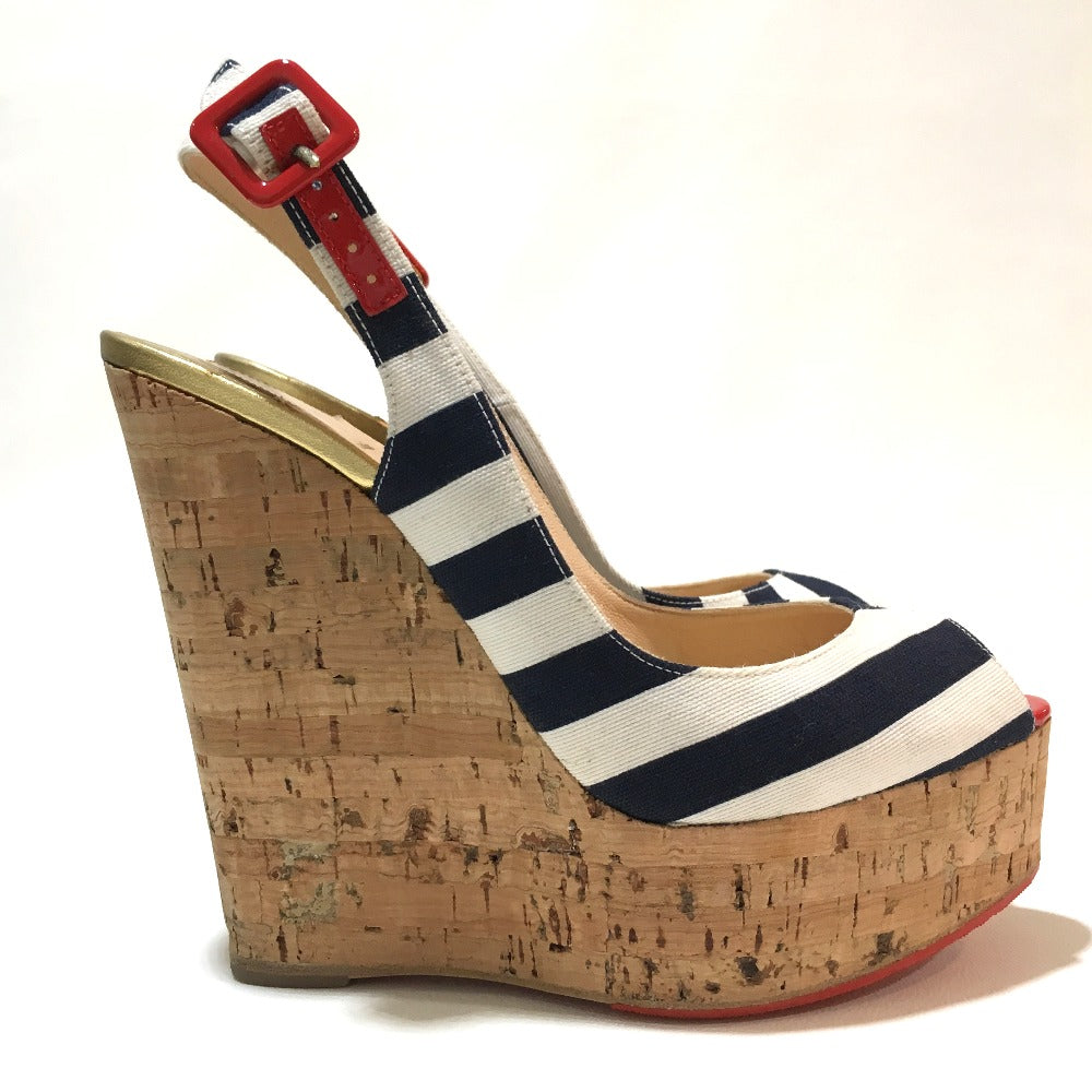 Christian Louboutin pumps 1140088 Canvas, Cork white Wedge 140 UNE PLUME SLING Women 36 Used Authentic