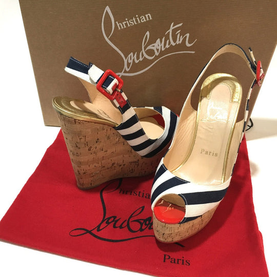 Christian Louboutin pumps 1140088 Canvas, Cork white Wedge 140 UNE PLUME SLING Women 36 Used Authentic