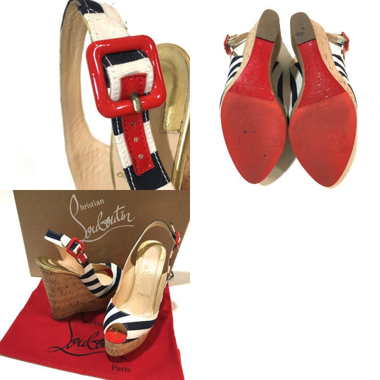 Christian Louboutin pumps 1140088 Canvas, Cork white Wedge 140 UNE PLUME SLING Women 36 Used Authentic