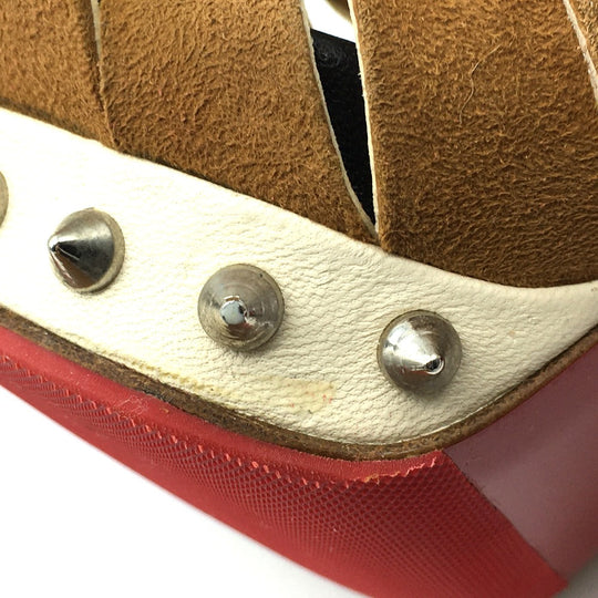 Christian Louboutin Sandals Suede / leather White x brown Spike studs T strap Women 36 Used Authentic