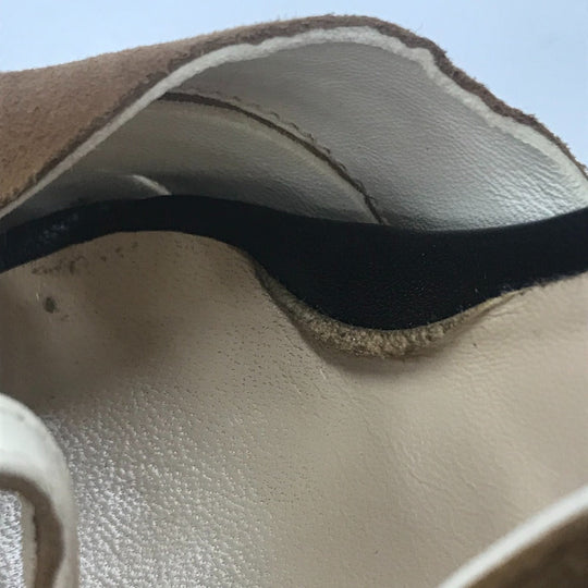 Christian Louboutin Sandals Suede / leather White x brown Spike studs T strap Women 36 Used Authentic