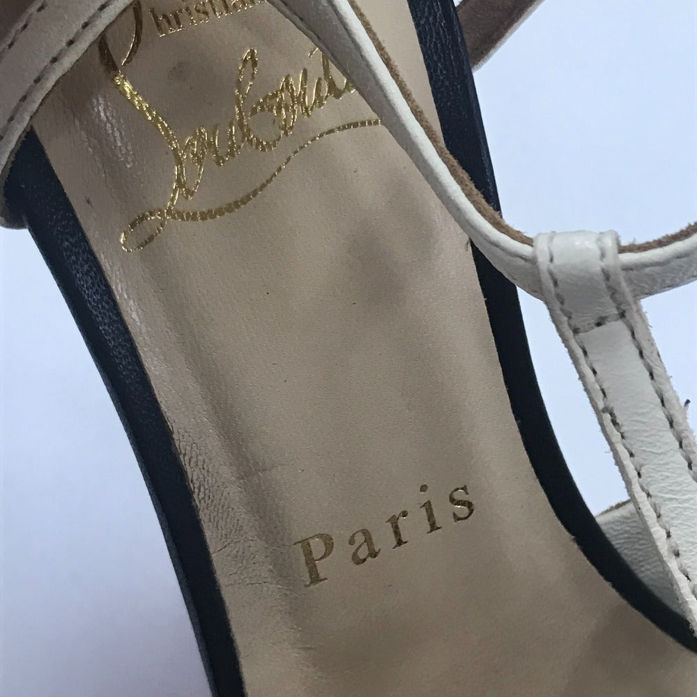 Christian Louboutin Sandals Suede / leather White x brown Spike studs T strap Women 36 Used Authentic