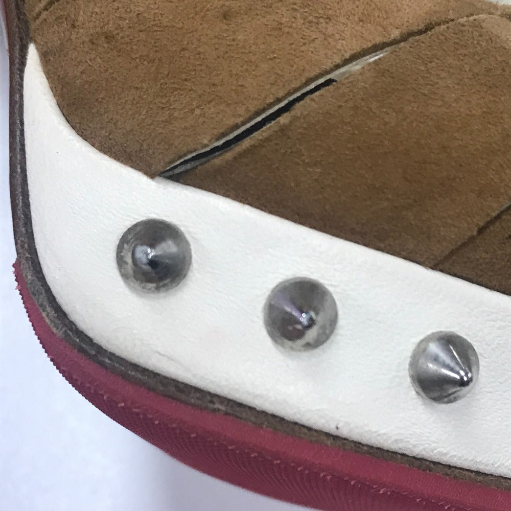 Christian Louboutin Sandals Suede / leather White x brown Spike studs T strap Women 36 Used Authentic