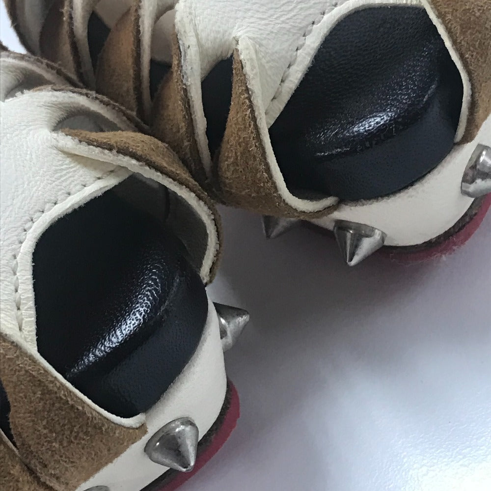 Christian Louboutin Sandals Suede / leather White x brown Spike studs T strap Women 36 Used Authentic