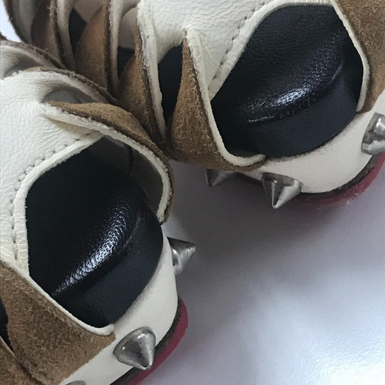 Christian Louboutin Sandals Suede / leather White x brown Spike studs T strap Women 36 Used Authentic