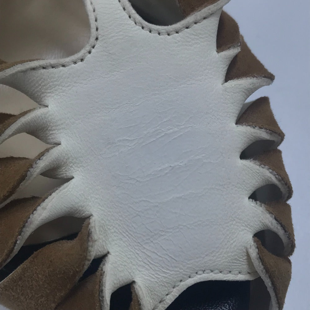 Christian Louboutin Sandals Suede / leather White x brown Spike studs T strap Women 36 Used Authentic