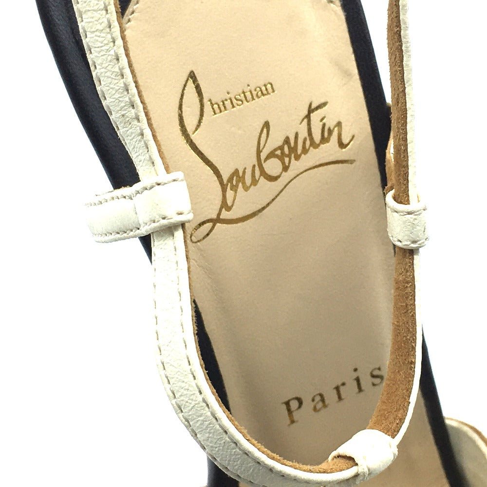 Christian Louboutin Sandals Suede / leather White x brown Spike studs T strap Women 36 Used Authentic