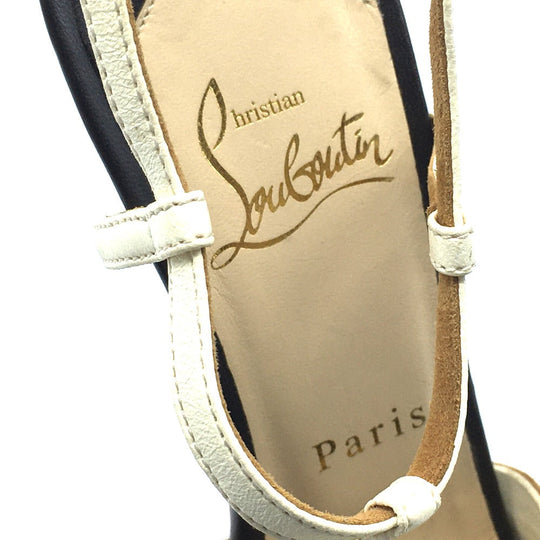 Christian Louboutin Sandals Suede / leather White x brown Spike studs T strap Women 36 Used Authentic