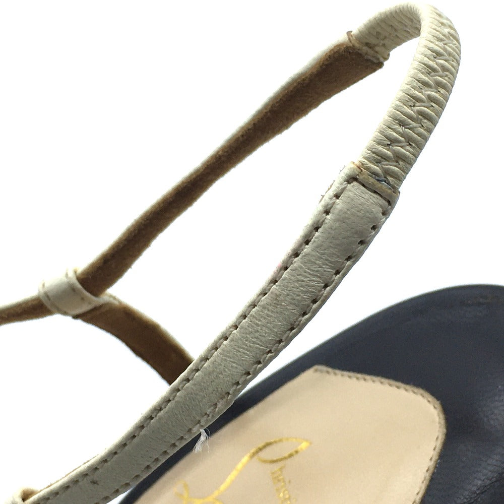 Christian Louboutin Sandals Suede / leather White x brown Spike studs T strap Women 36 Used Authentic