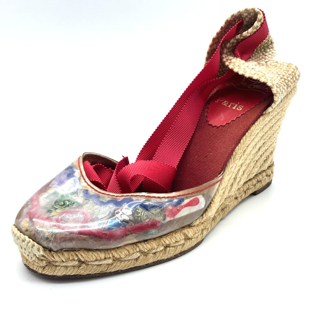 Christian Louboutin Sandals hemp multicolor Wedge sole Lace-up Ribbon Women 36 Used Authentic