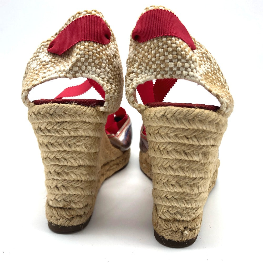 Christian Louboutin Sandals hemp multicolor Wedge sole Lace-up Ribbon Women 36 Used Authentic
