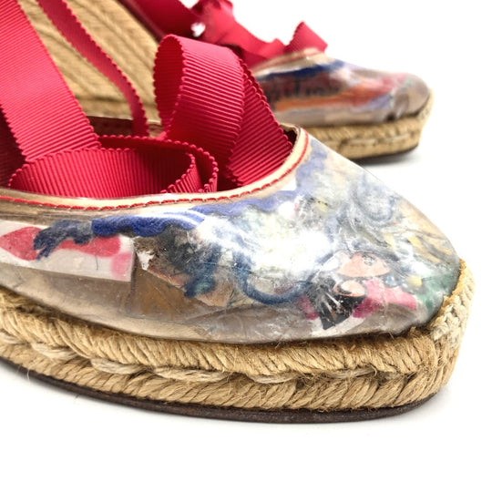 Christian Louboutin Sandals hemp multicolor Wedge sole Lace-up Ribbon Women 36 Used Authentic