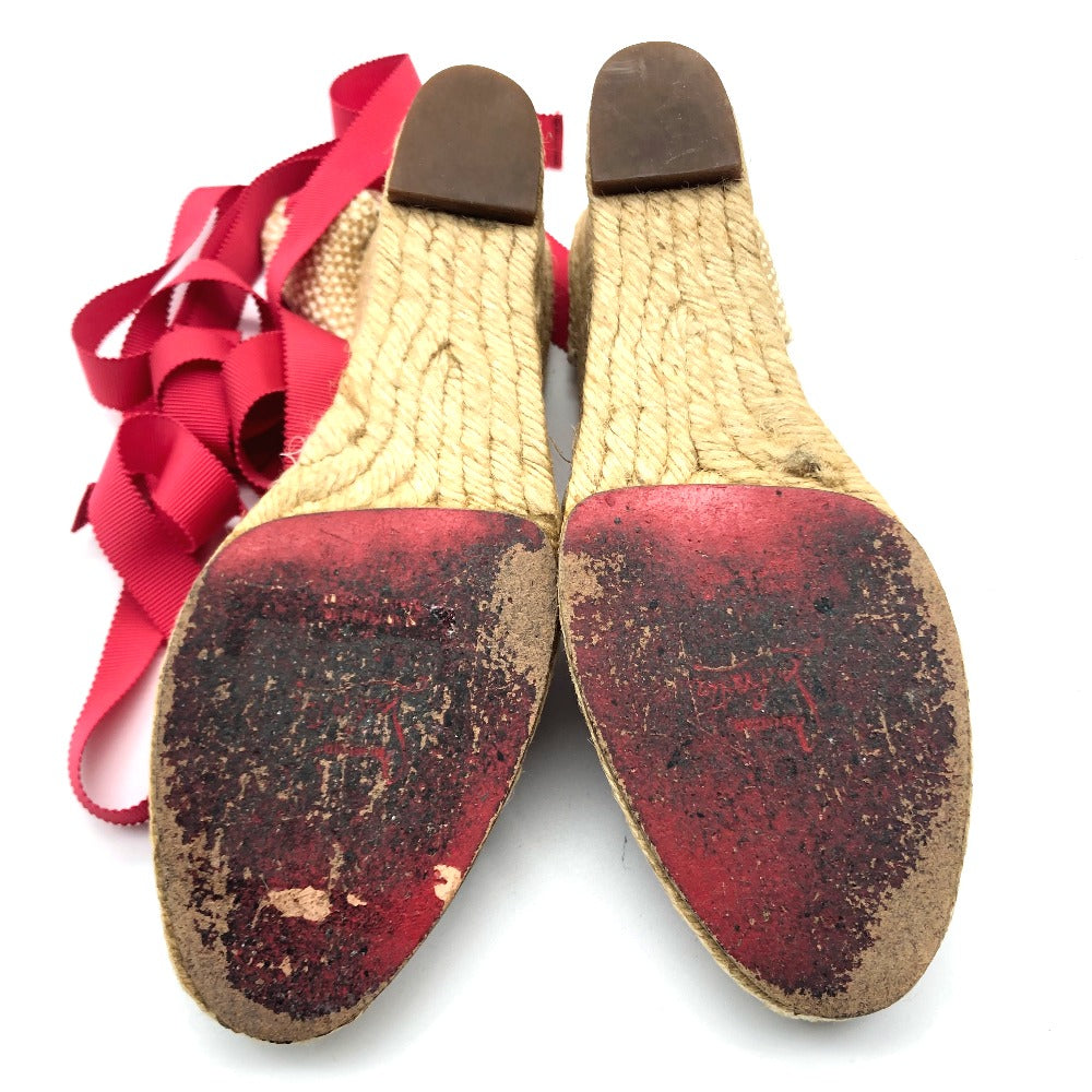 Christian Louboutin Sandals hemp multicolor Wedge sole Lace-up Ribbon Women 36 Used Authentic