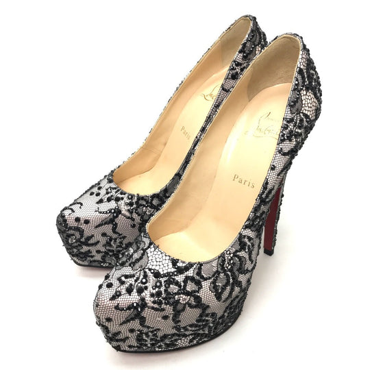 Christian Louboutin pumps Sequins, Satin black race Women 40 Used Authentic