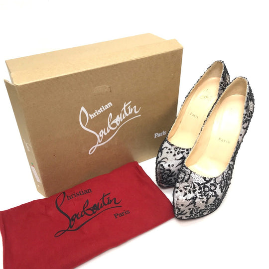 Christian Louboutin pumps Sequins, Satin black race Women 40 Used Authentic