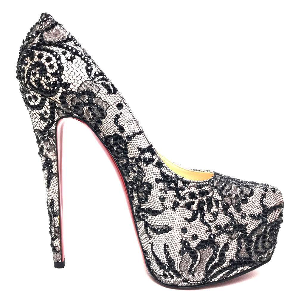 Christian Louboutin pumps Sequins, Satin black race Women 40 Used Authentic