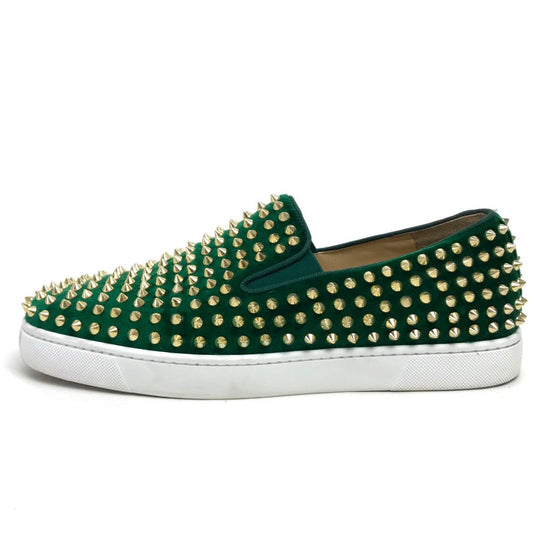 Christian Louboutin sneakers Velor green Studs mens 43 Used Authentic