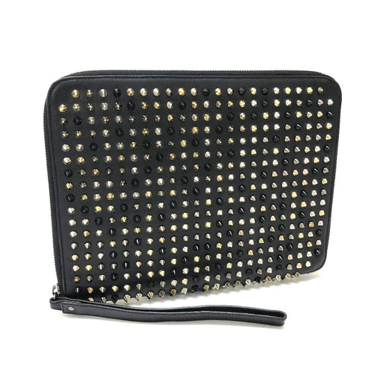 Christian Louboutin iPad case leather black Spike studs Women Used Authentic