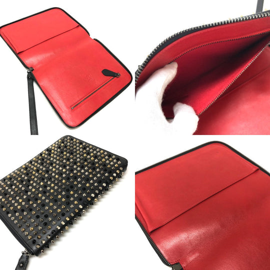 Christian Louboutin iPad case leather black Spike studs Women Used Authentic