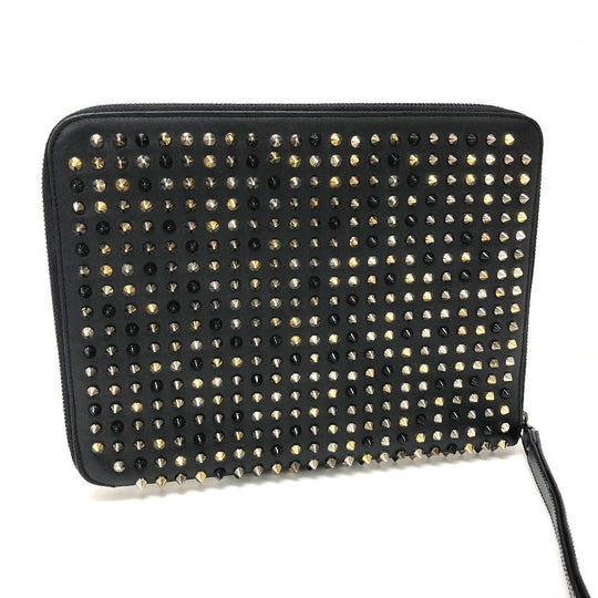 Christian Louboutin iPad case leather black Spike studs Women Used Authentic