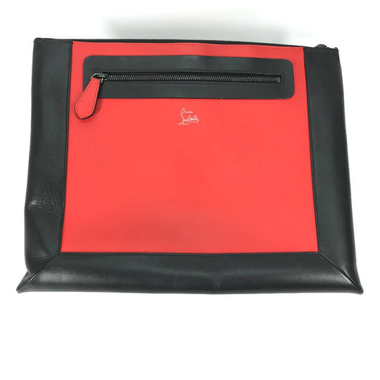 Christian Louboutin Clutch bag leather black logo mens Used Authentic