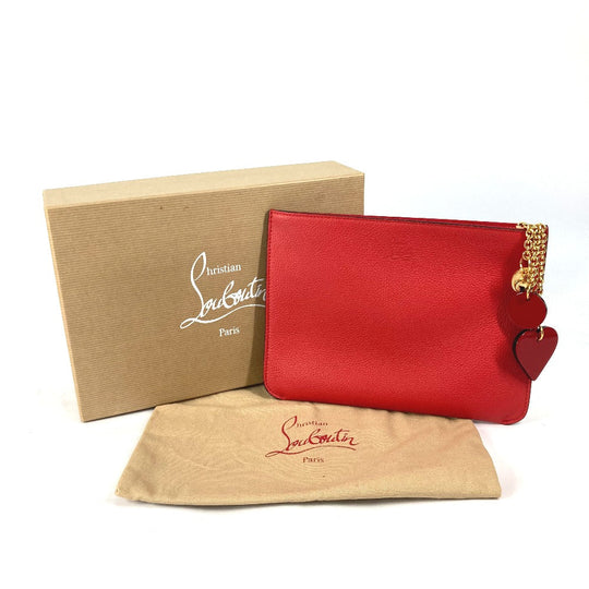 Christian Louboutin Clutch bag 1185073 leather black Heart charm with logo Women Used Authentic